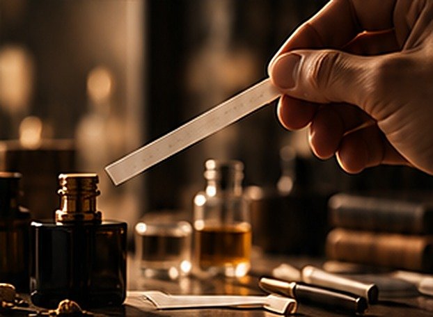 Testing a fragrance on a scent strip